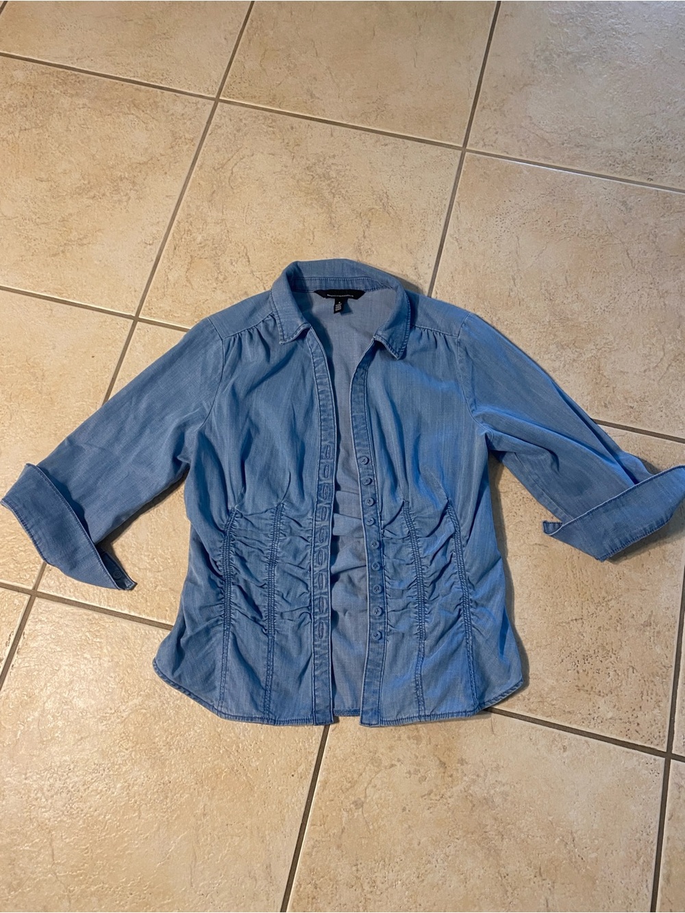 White House Black Market Light Blue Button-Front Chambray Shacket